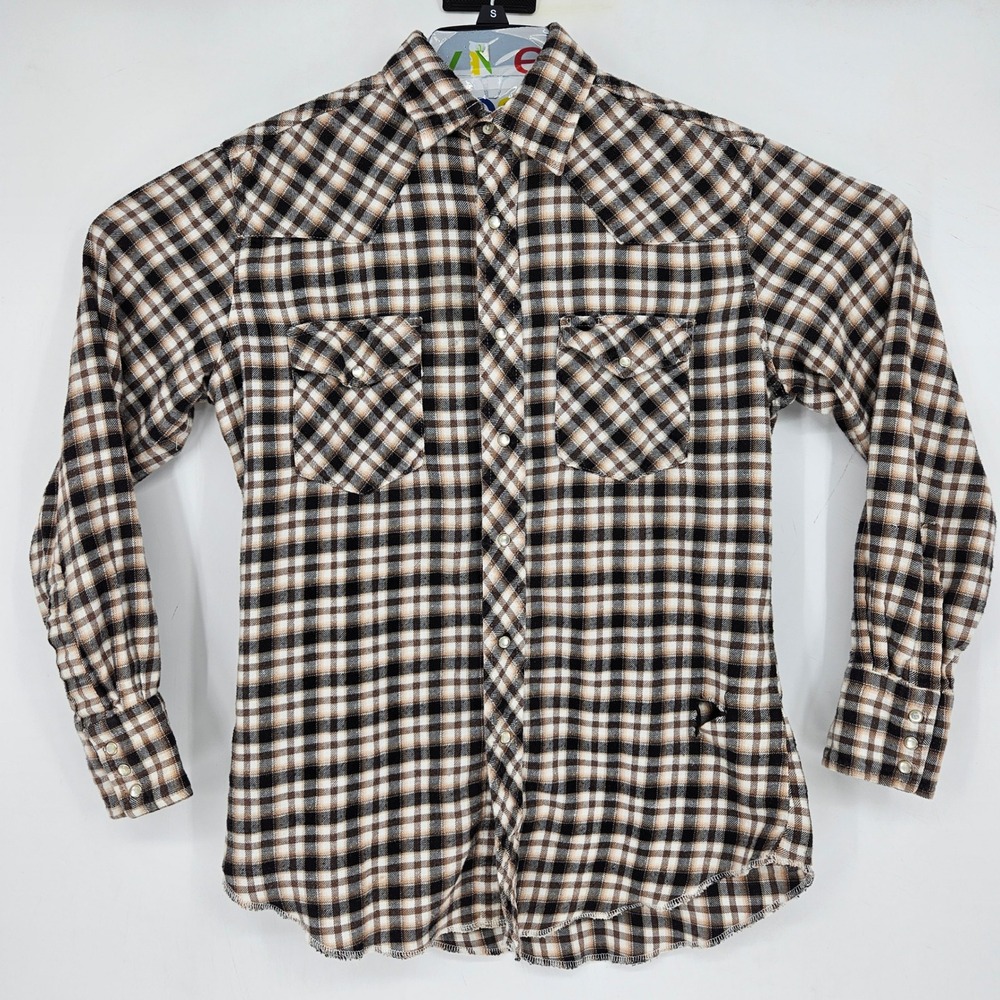 Vintage Wrangler Shirt Mens Medium Western Plaid Flannel Long Sleeve FLAWS